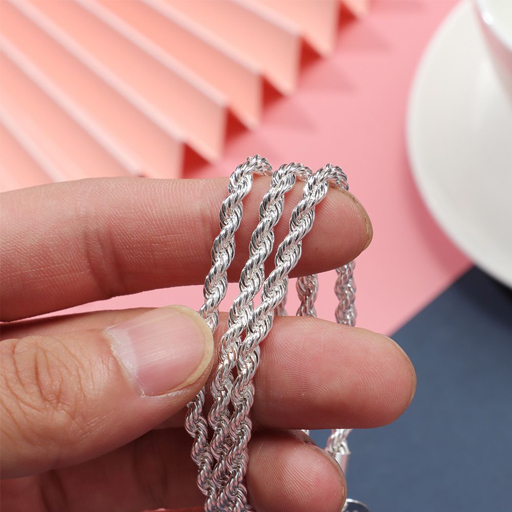 Bông Tai Mạ Bạc 925 16-24&quot;|Vòng cổ Dạng Xoắn 4mm Chống Thấm Nước Dành Cho Nam Và Nữ