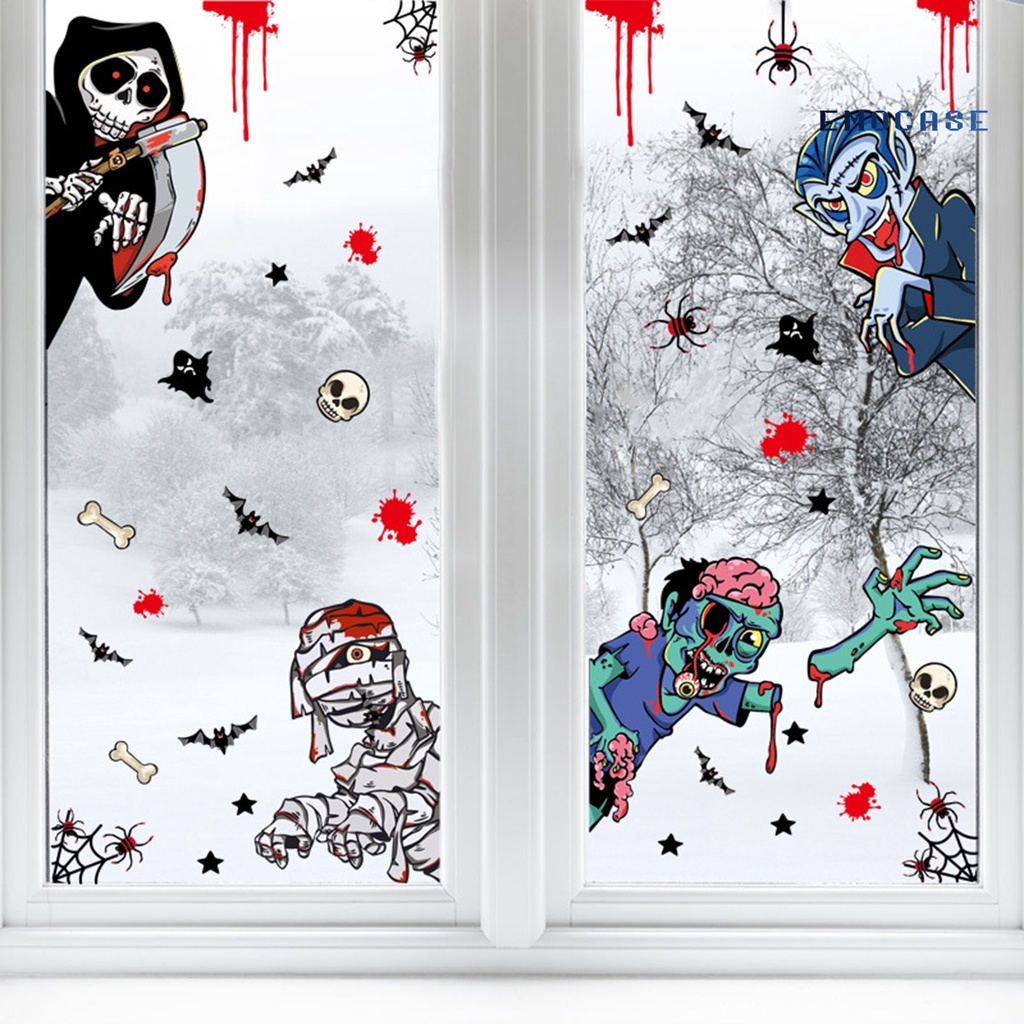 Ny- Nhãn Dán Tường PVC Chống Thấm Nước Họa Tiết Halloween Trang Trí Không Khí Bí Ngô Dơi Ma Haunted House