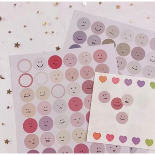 Set 2 tờ sticker giấy tròn mặt cười Morandi