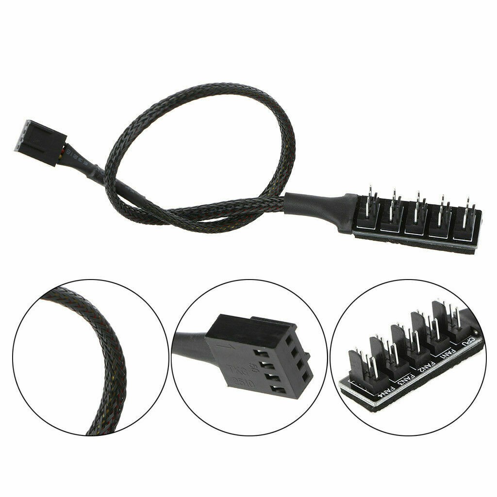 Details about  5-Port PC 4-Pin PC PWM CPU Cooling Fan Splitter Hub Adapter Braided Cable PWM Fan Hub 【queen】