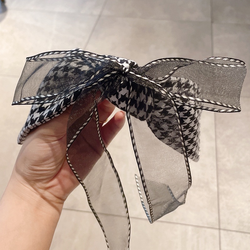 Kẹp tóc đính nơ họa tiết kẻ ô phong cách Hàn Quốc thời trang cho nữ