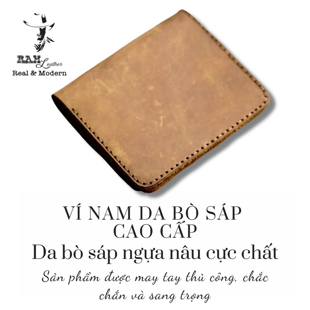 Ví nam handmade da bò thật màu nâu đất - RAM Leather