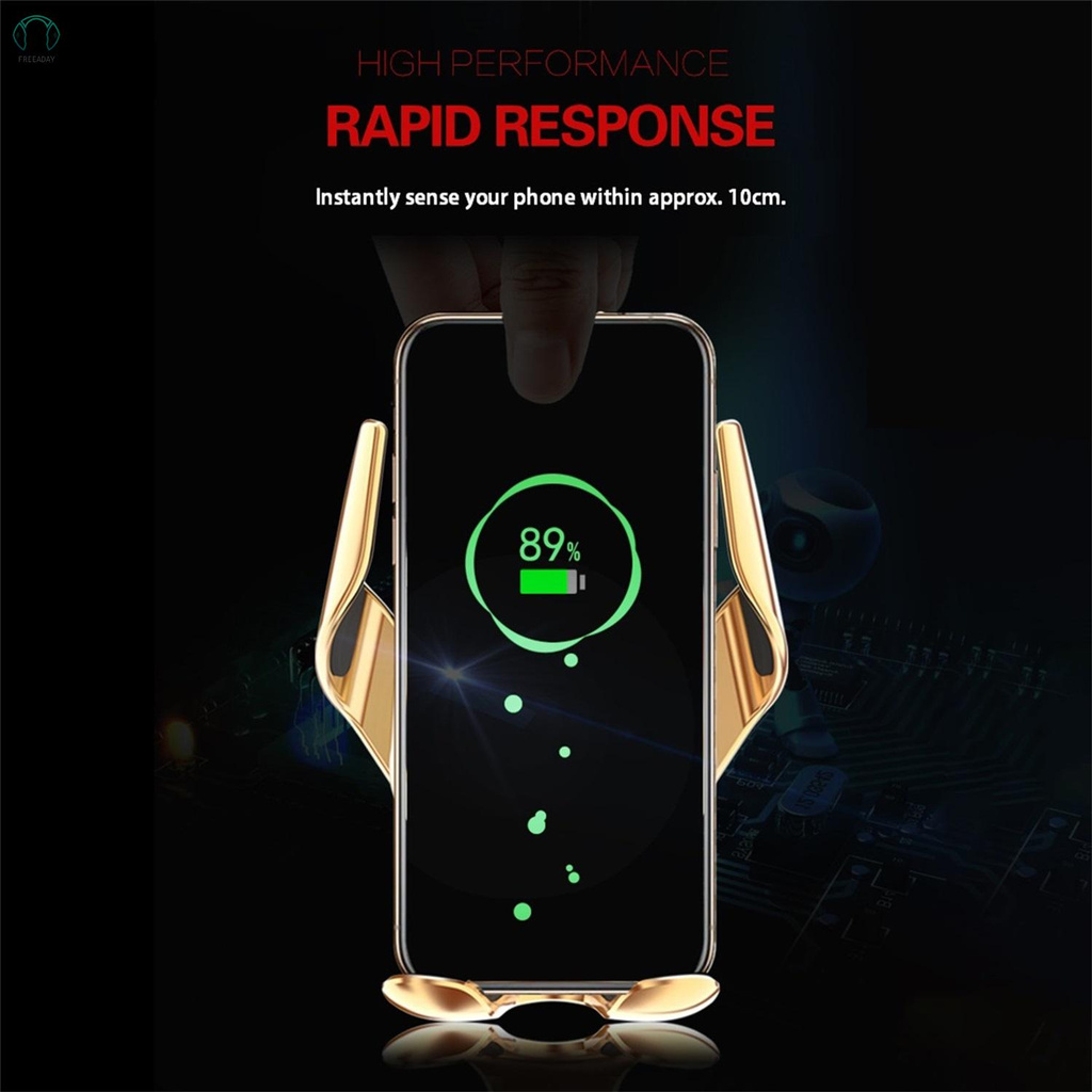 R3 Wireless Charger 10W / 7.5W / 5W Fast Charge Type-C Wireless Charging Auto Clamp Phone Mount Car Charger with Cable Ai
