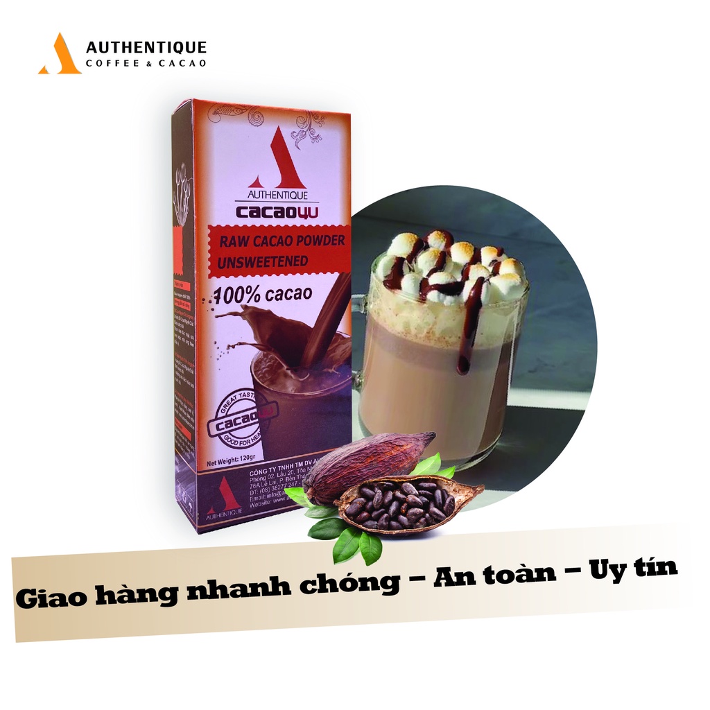 Bột Cacao Nguyên Chất Không đường 120gr - Hỗ trợ giảm cân - Tốt cho sức khỏe |Authentique Cacao