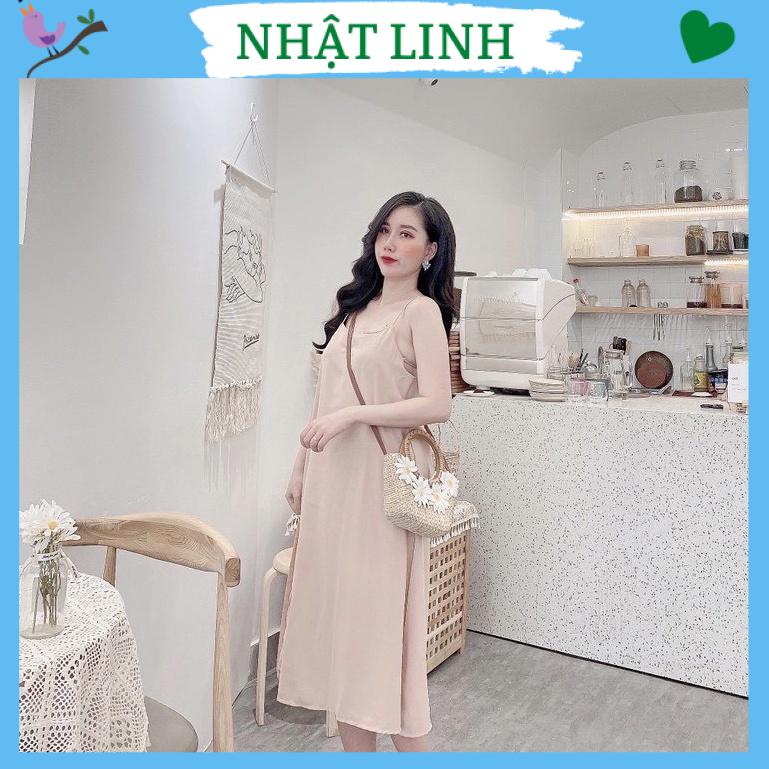 Váy 2 dây nữ NHẬT LINH váy suông nữ dáng rộng maxi chất đũi lụa mặc đi du lịch đi biển - V380