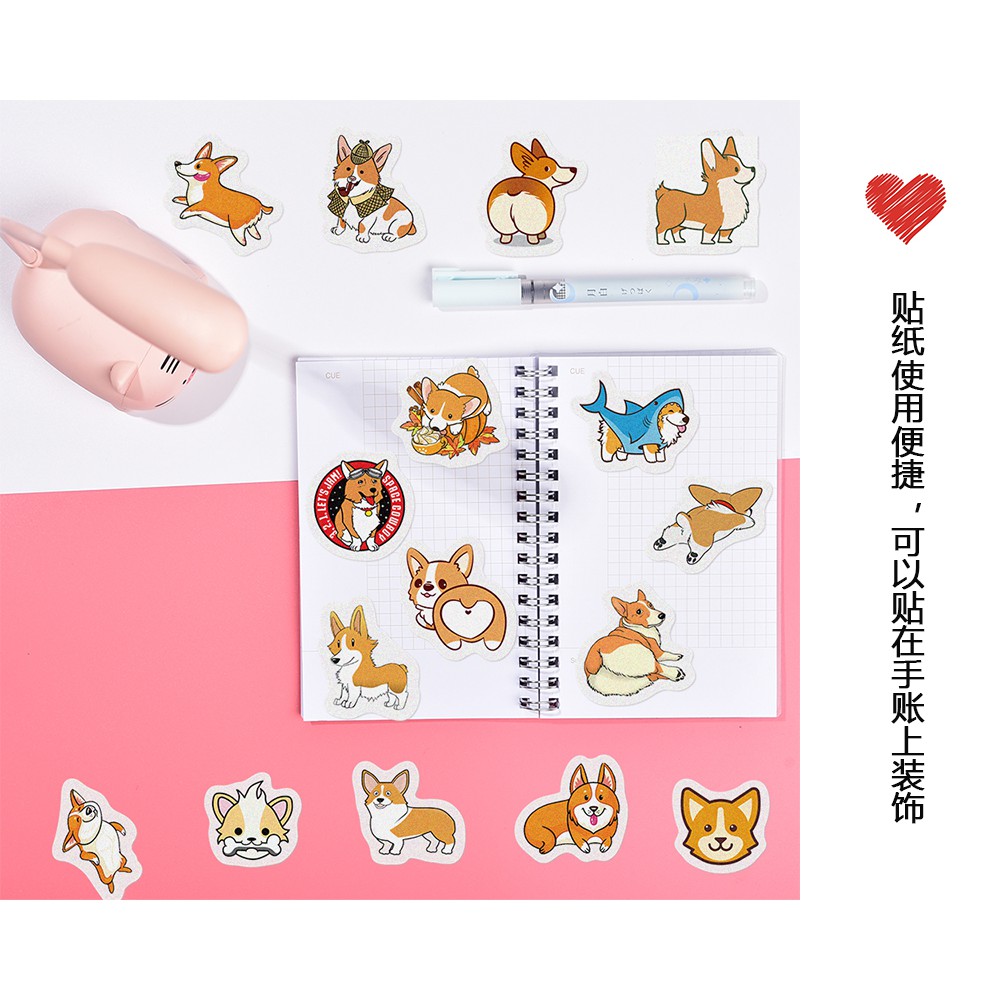 Set 40 miếng dán hình chú chó corgi hoạt hình dễ thương trang trí sổ lưu niệm/sổ ghi chú