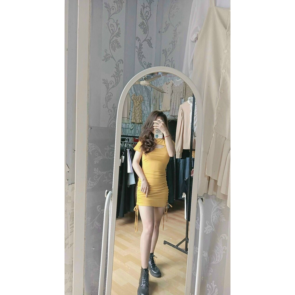 [HOT] Đầm body khoét ngực dây rút 2 bên chất borip dày 3 màu TV244210