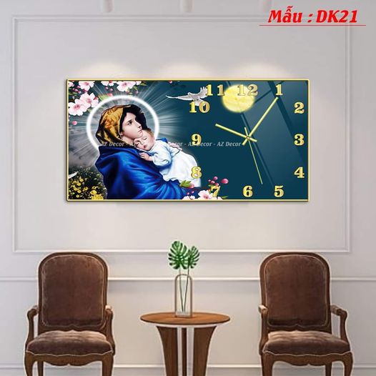 Mẫu tranh đồng hồ tráng gương Công Giáo,treo sang trọng, thành kính,free ship, tặng pin+ đinh treo đồng hồ.