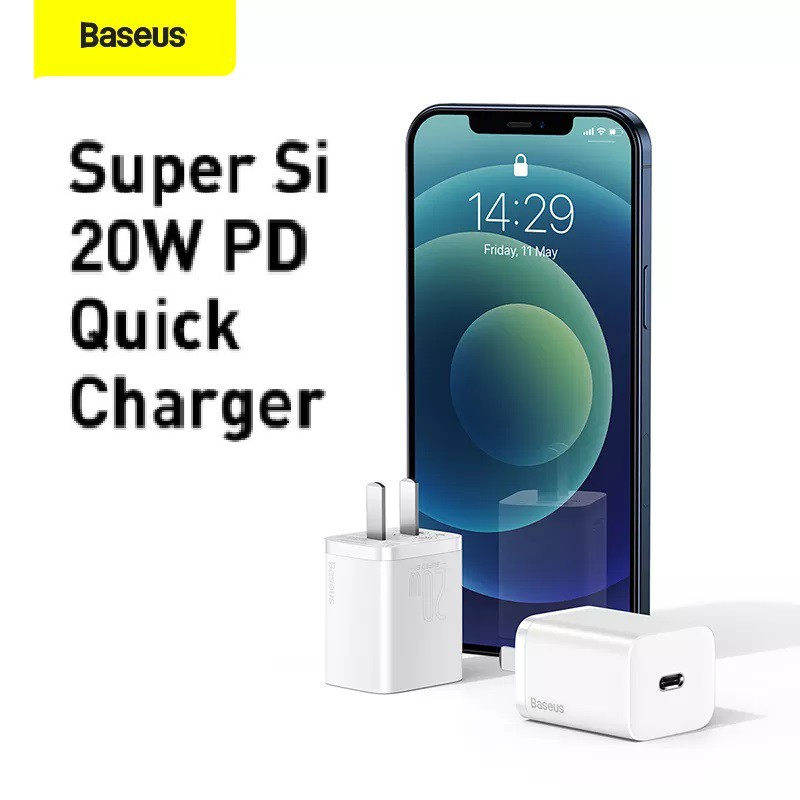 Bộ cốc cáp sạc nhanh Ba-se-us 20W Si, Củ sạc nhanh táo 13 12 Ba-se-us 20W Super Si Mini USB C hỗ trợ sạc nhanh QC3.0 PD