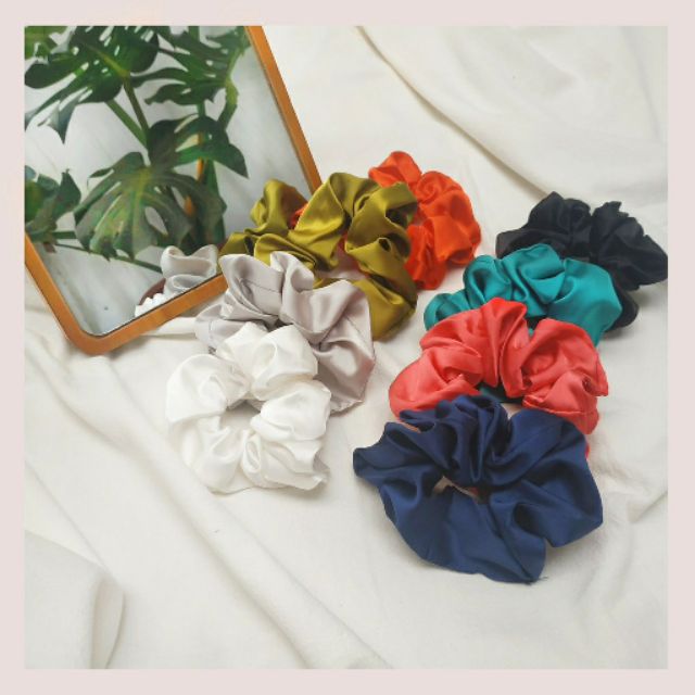 Dây Cột Tóc Scrunchies Vải Bóng Phong Cách Nữ Sinh Hàn Ulzzang