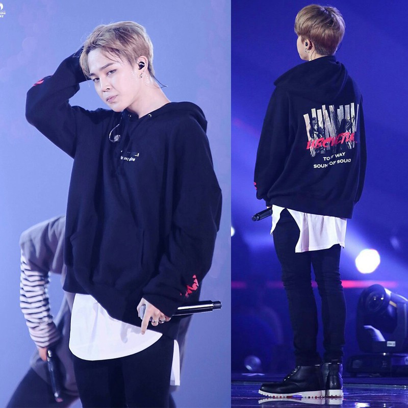 Áo hoodie đen phong cách giống BTS Jimin có sẵn