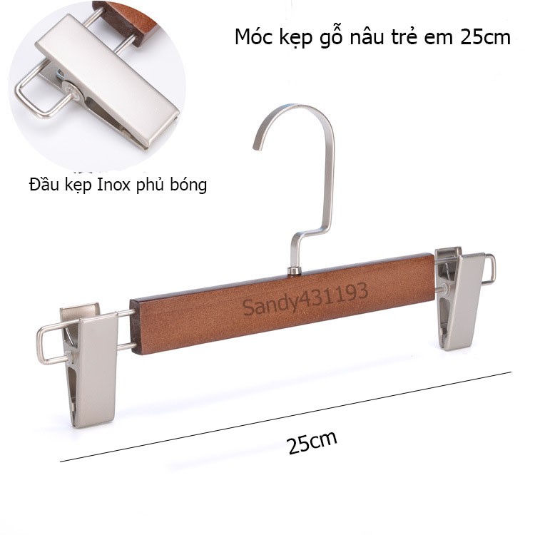 Bộ 10 móc kẹp gỗ nâu cao cấp baby 25cm