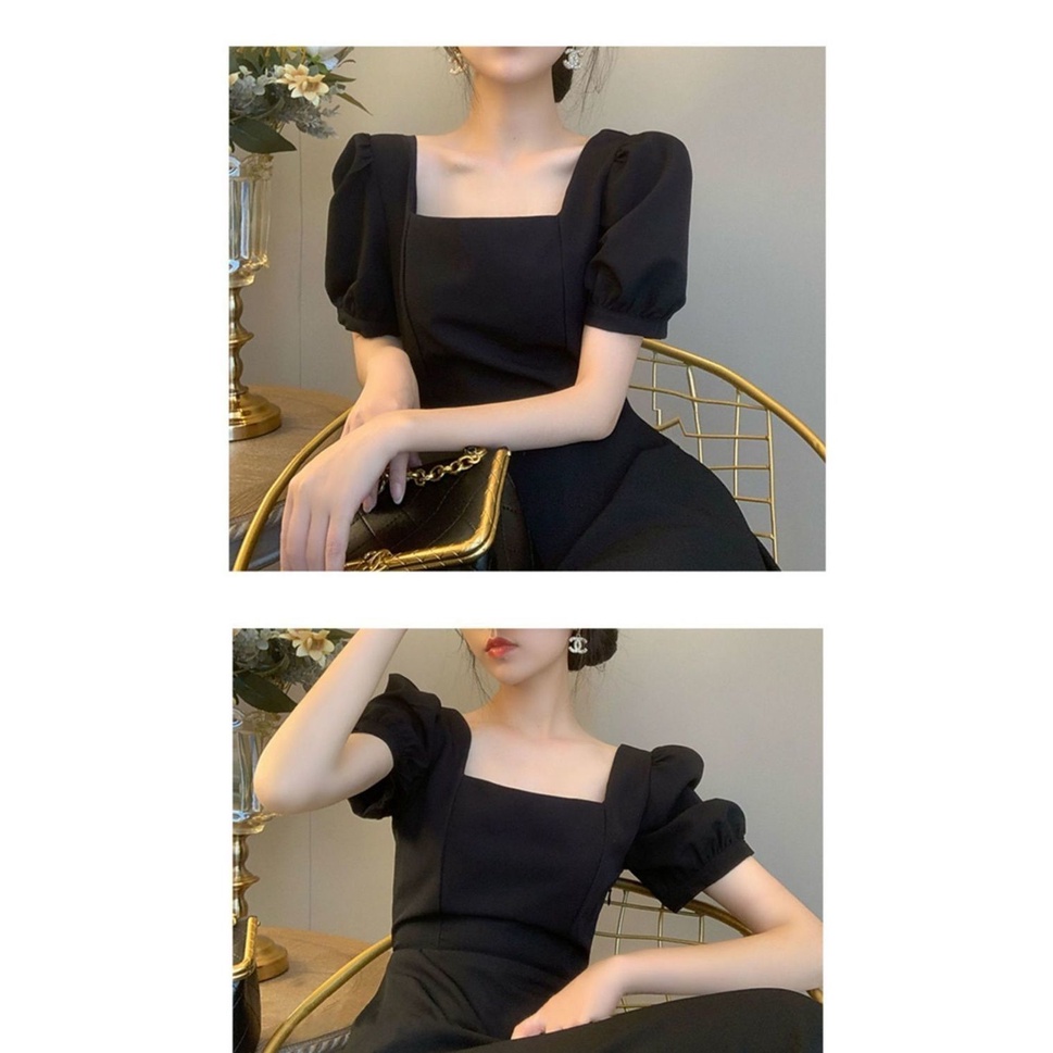 Đầm Dự Tiệc Dáng Dài Màu Sắc Đơn Giản Phong Cách Retro Pháp