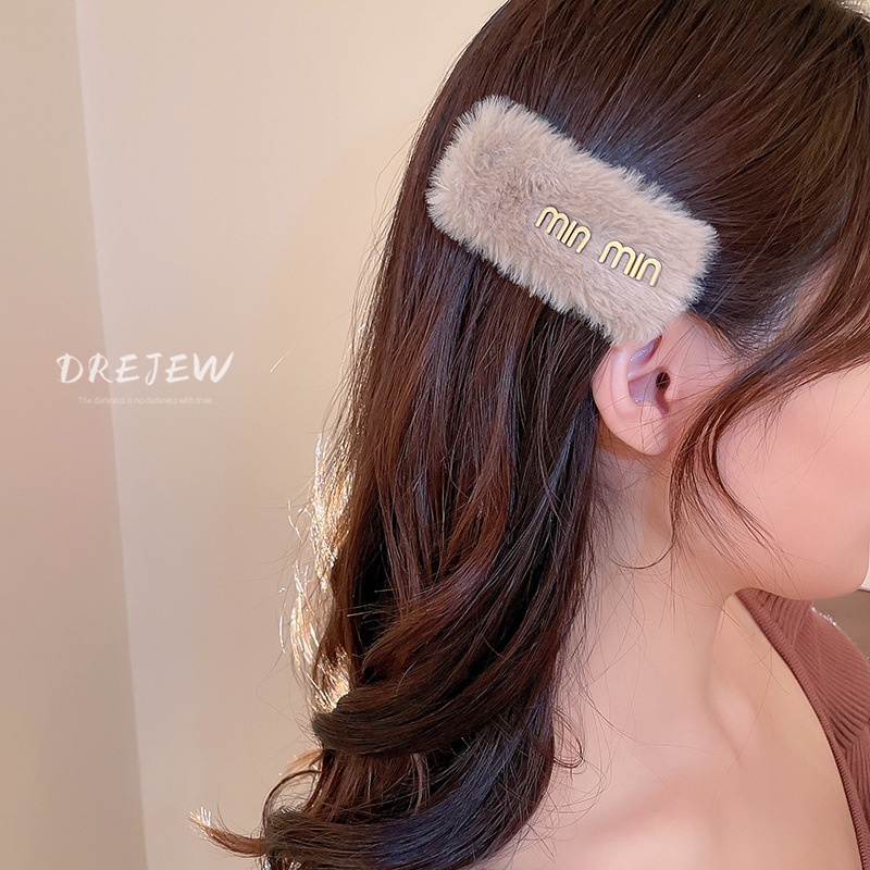 Kẹp tóc Drejew lông nhung nhiều màu sắc in chữ thời trang thu đông cho nữ