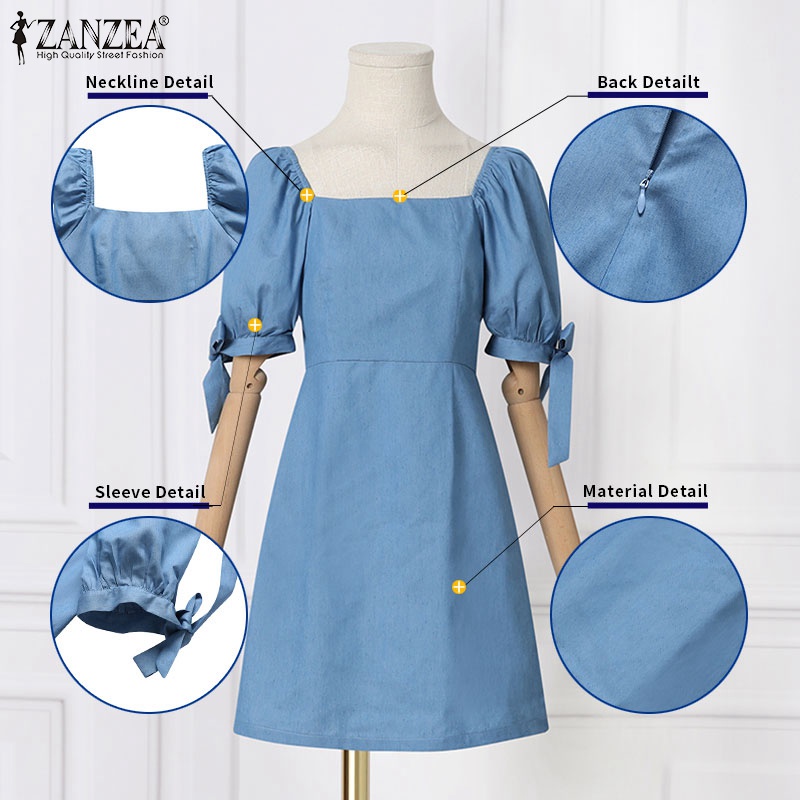 Đầm nữ Zanzea tay phồng hở vai phong cách Hàn Quốc quyến rũ