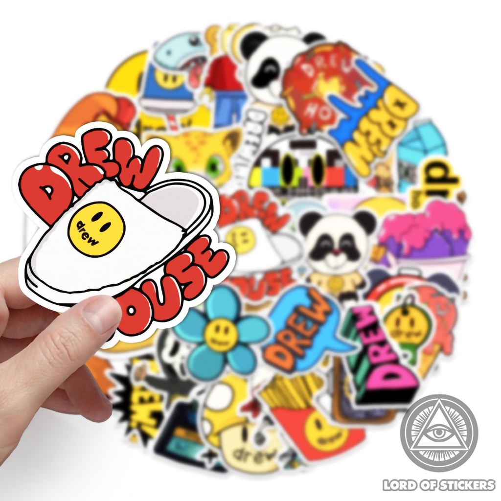 Set 54 Sticker DREW Cực Chất, Hình Dán Drew House Justin Bieber Chống Thấm Nước Trang Trí Mũ Nón Bảo Hiểm, Laptop, Vali