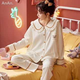 Bộ đồ ngủ tay dài vải Cotton thời trang xuân thu xinh xắn
