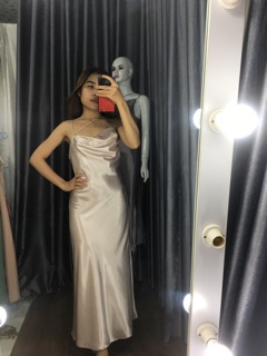 Đầm lụa 3 dây cổ lệch siêu hot