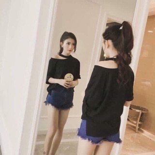 Áo choker đen lệch vai cá tính ✨