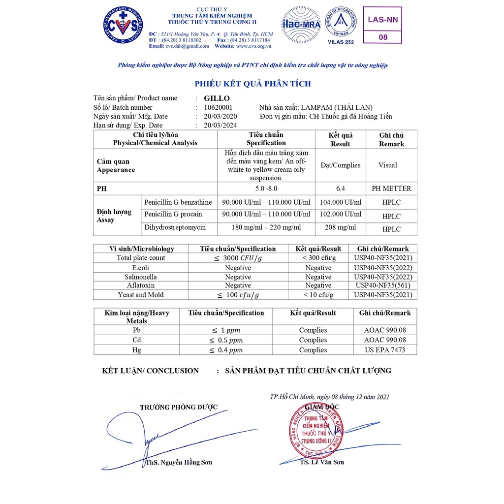 GILLO THÁI LAN  CHAI 20 ML - dùng cho gà khò khè, sổ mũi, phân xanh, phân trắng