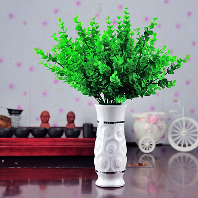 1 Pc 7-Branches Green Artificial Fake Plastic Eucalyptus Leaves Plant Home Decor