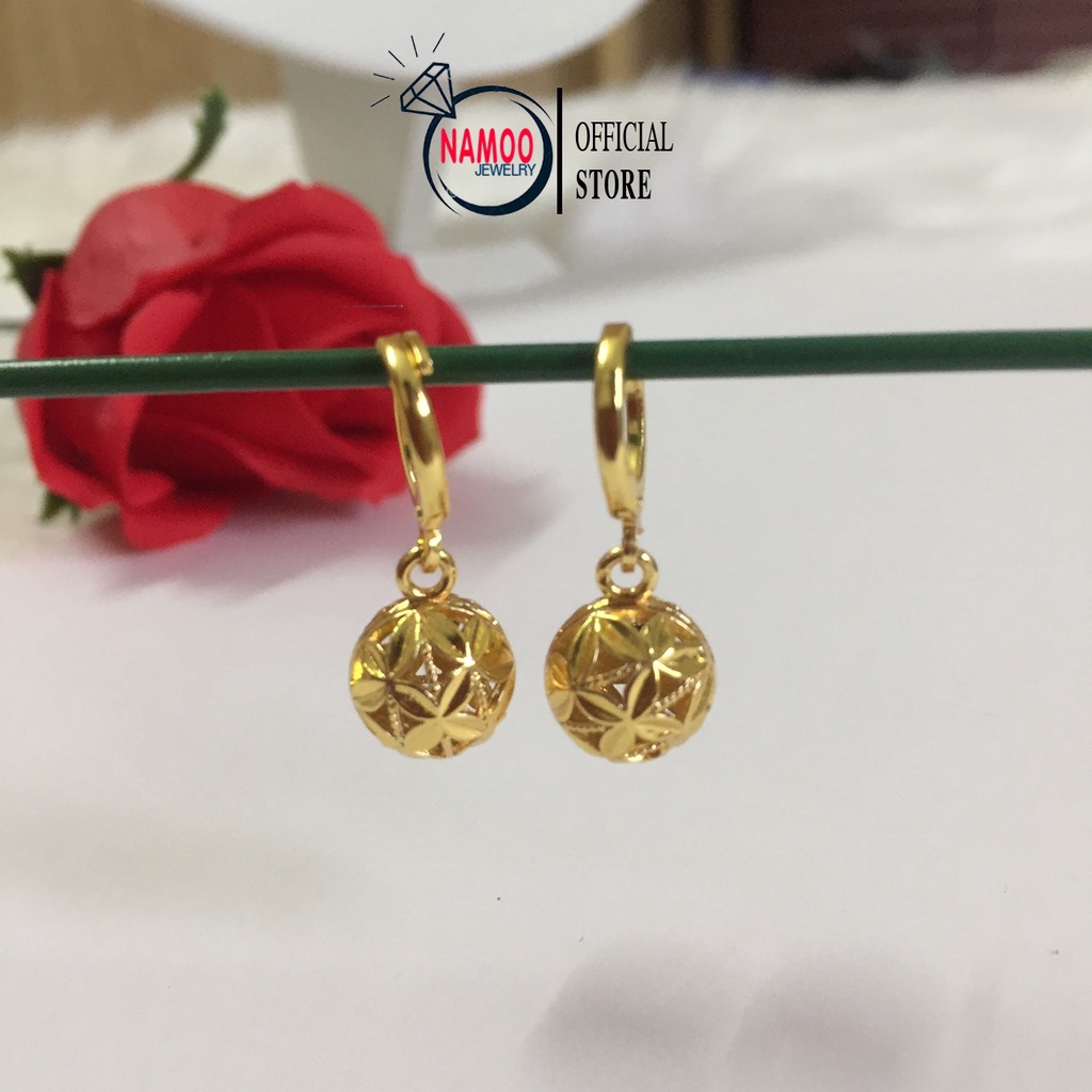 Bông Tai Quả Cầu Đá, Khuyên Tai Nữ Xi Kim mạ Vàng T148 Namoo Jewelry