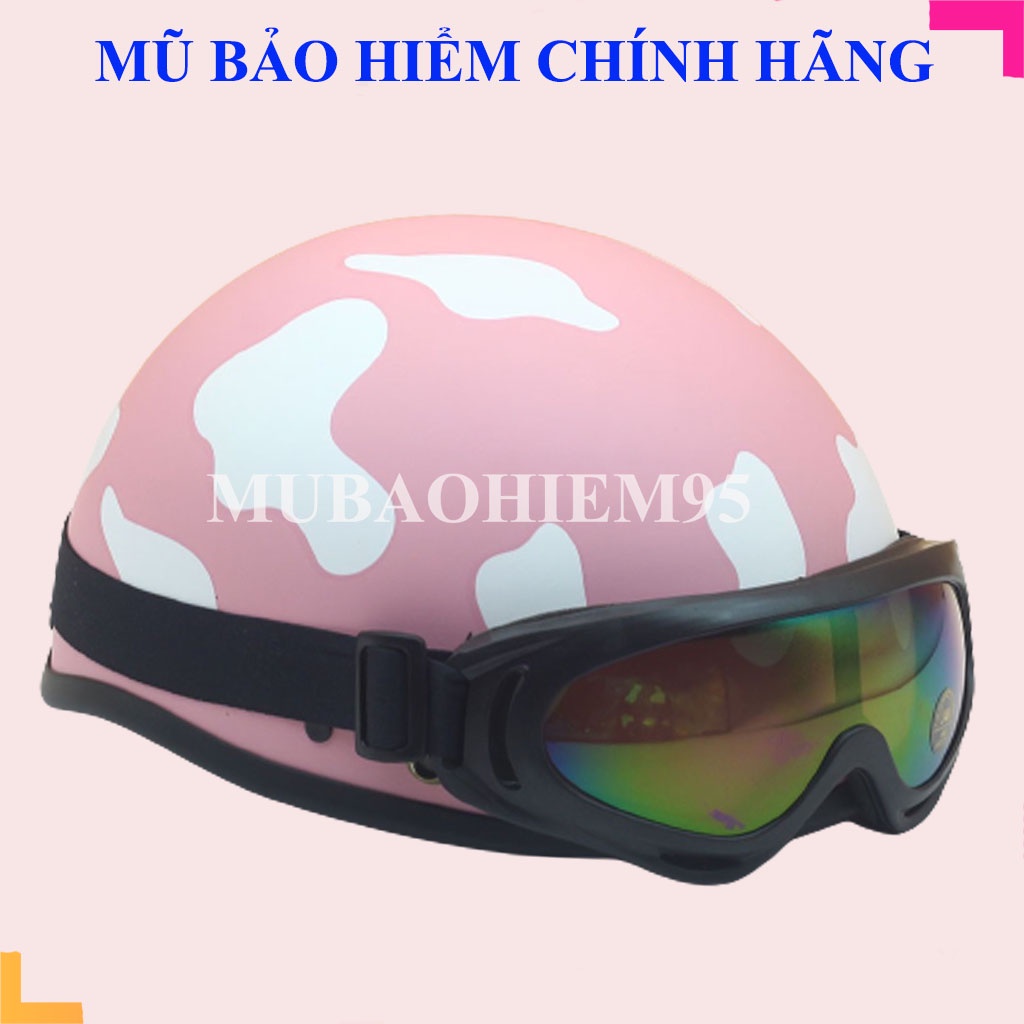 Mũ Bảo Hiểm nửa đầu cute có kính Tem Bò Sữa đẹp nhiều màu (TẶNG STICKER)