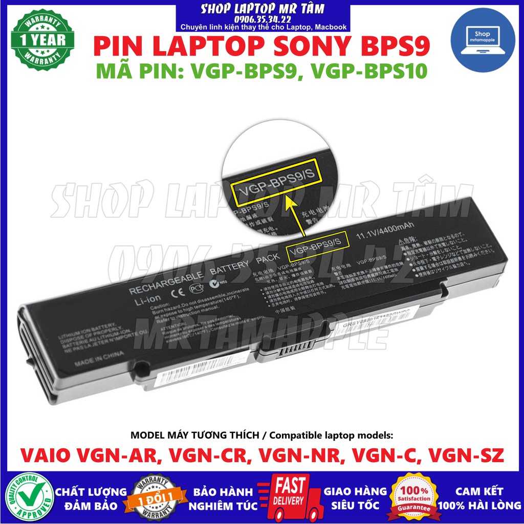 Pin Laptop SONY BPS9 - 6 CELL - Vaio VGN-AR, VGN-CR, VGN-NR
