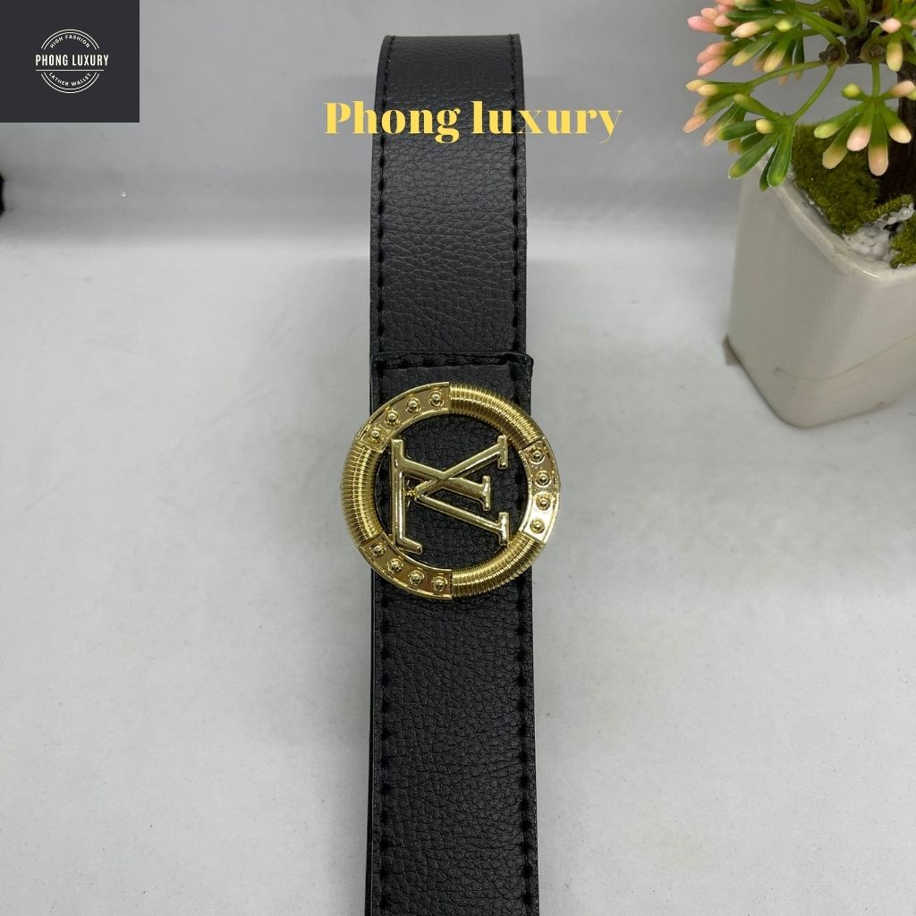 Thắt Lưng Nam/ Dây Nịt Nam Mặt Chữ L-V Chất Liệu Mặt Thép Không Gỉ, Dây Mềm Da Tổng Hợp PVC Màu Đen Độ Bền Cao
