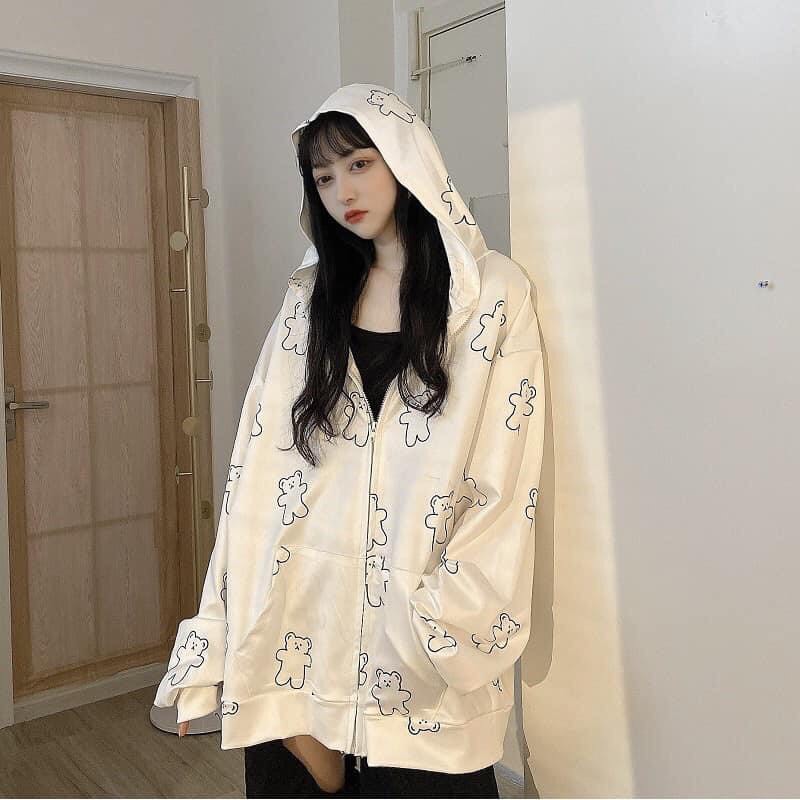 🌸Áo khoác nỉ in hình gấu nữ - Áo Sweater dáng rộng Ulzzang Hàn Quốc🌸 | BigBuy360 - bigbuy360.vn