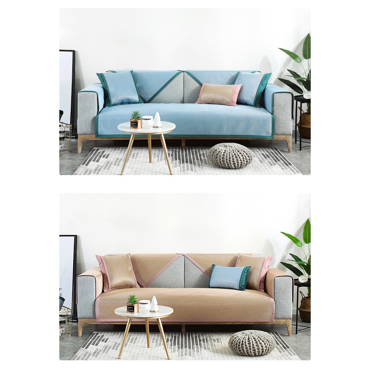 Vỏ Bọc Đệm Ghế Sofa Mùa Hè Bằng Lụa Lạnh Mát Chống Trượt Phong Cách Bắc Âu