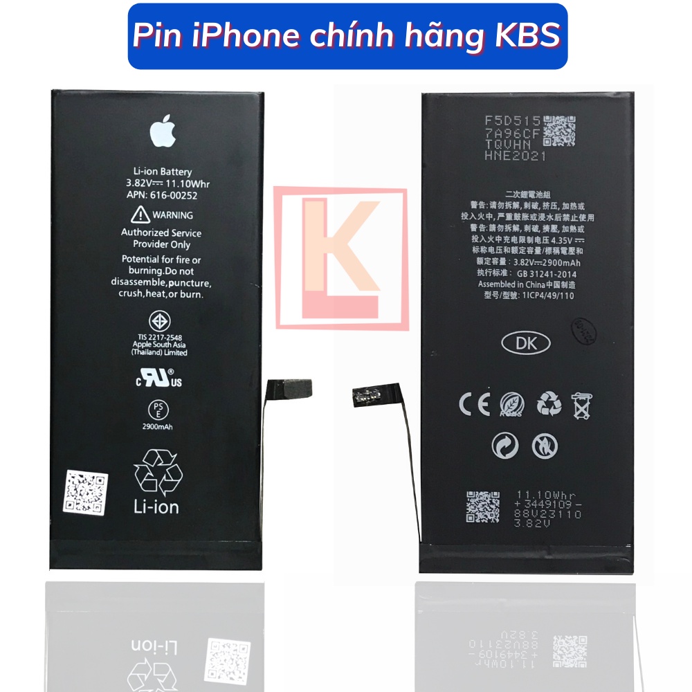 Pin iphone KBS chính hãng 5, 5s, 5se, 6, 6s, 6plus, 6splus, 7, 7plus, 8, 8plus, x, xs, xsmax chuẩn EU châu Âu- BH 1 năm