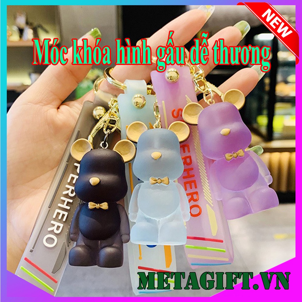 Móc khoá hình con gấu pha lê trong suốt dễ thương treo balo, túi xách, móc chìa khóa xe máy