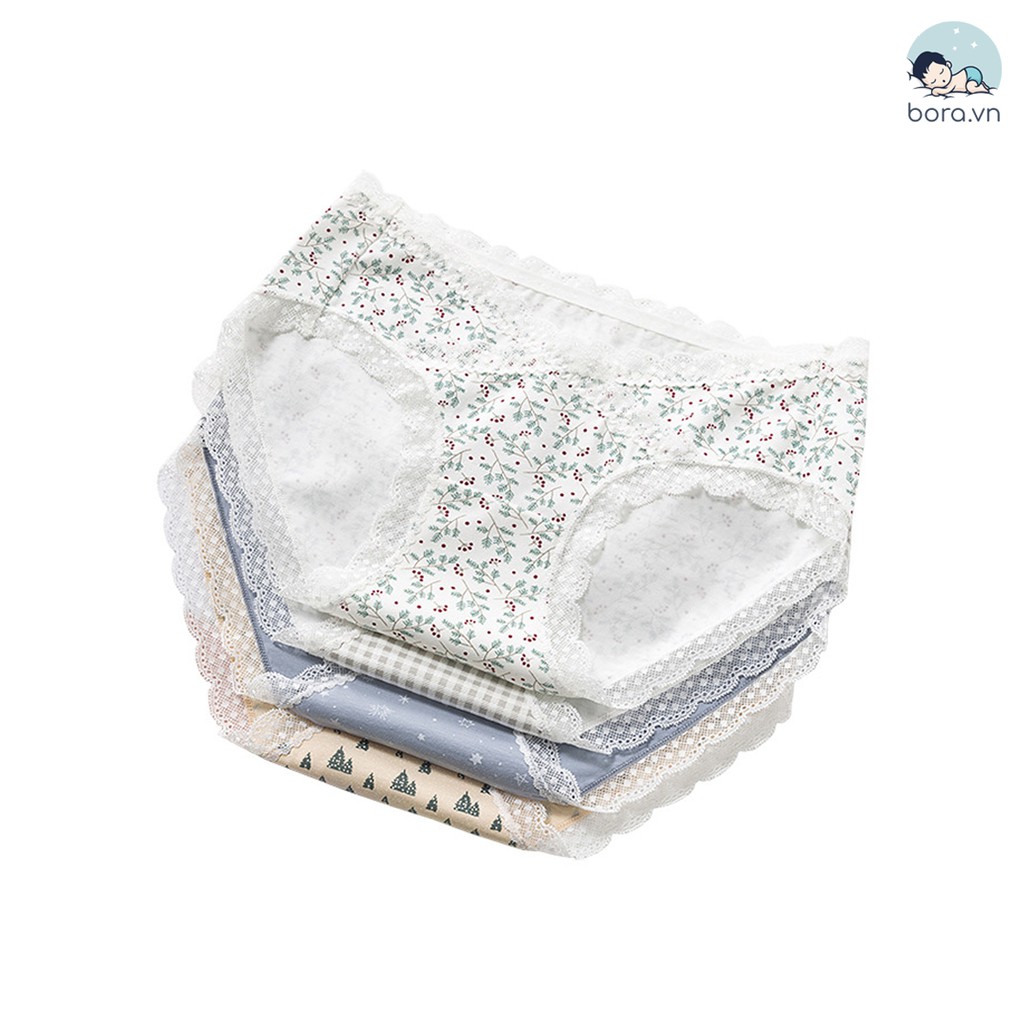 Quần lót bầu cạp chéo, viền ren, cotton thoáng khí, đáy quần kháng khuẩn, set 4 chiếc