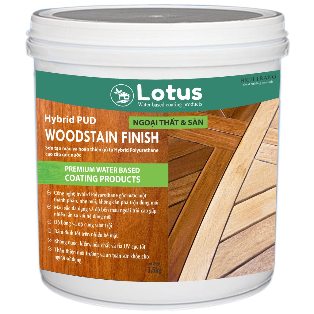 Sơn hoàn thiện gỗ ngoại thất, không dung môi, không phai màu, nhẹ mùi, hệ nước - Lotus Woodstain finish ngoại thất