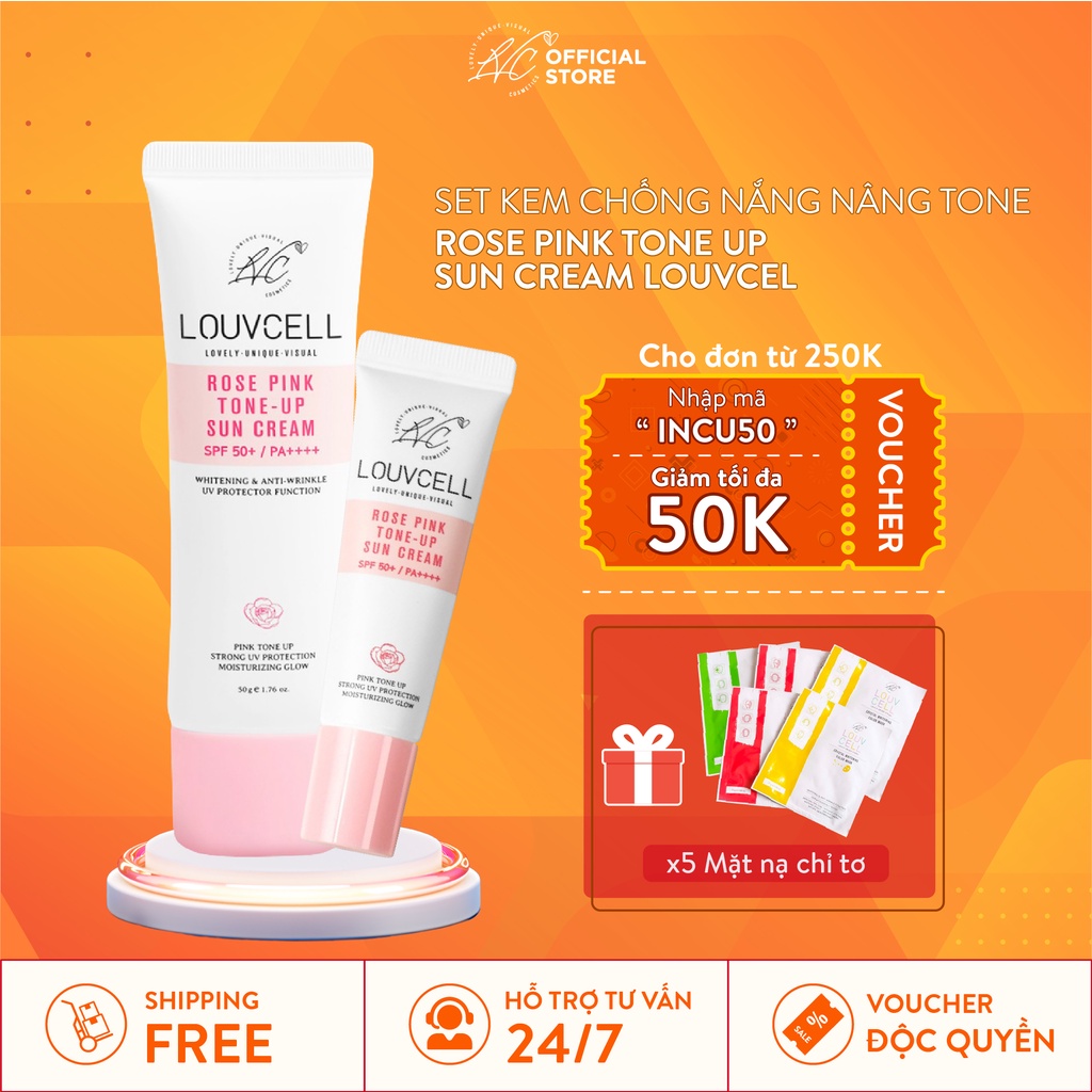 Set kem chống nắng làm trắng da tức thì Louv Cell Rose Pink Tone Up Sun Cream 50 ml