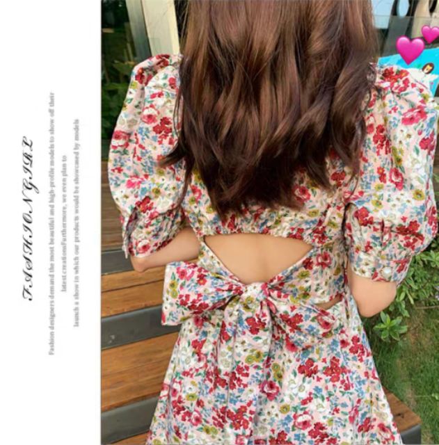 Đầm hoa nhí nơ lưng hàn quốc cao cấp cực xinh