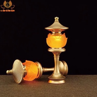 Cặp 2 cây đèn led hoa sen lưu ly đỏ cam vàng thờ cúng trang trí