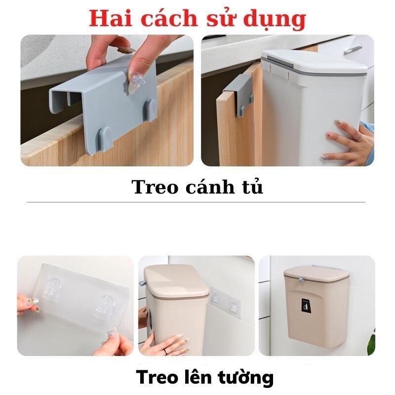 Thùng rác treo tủ bếp dán tường nhà vệ sinh có nắp đậy thông minh dung tích 9 lít