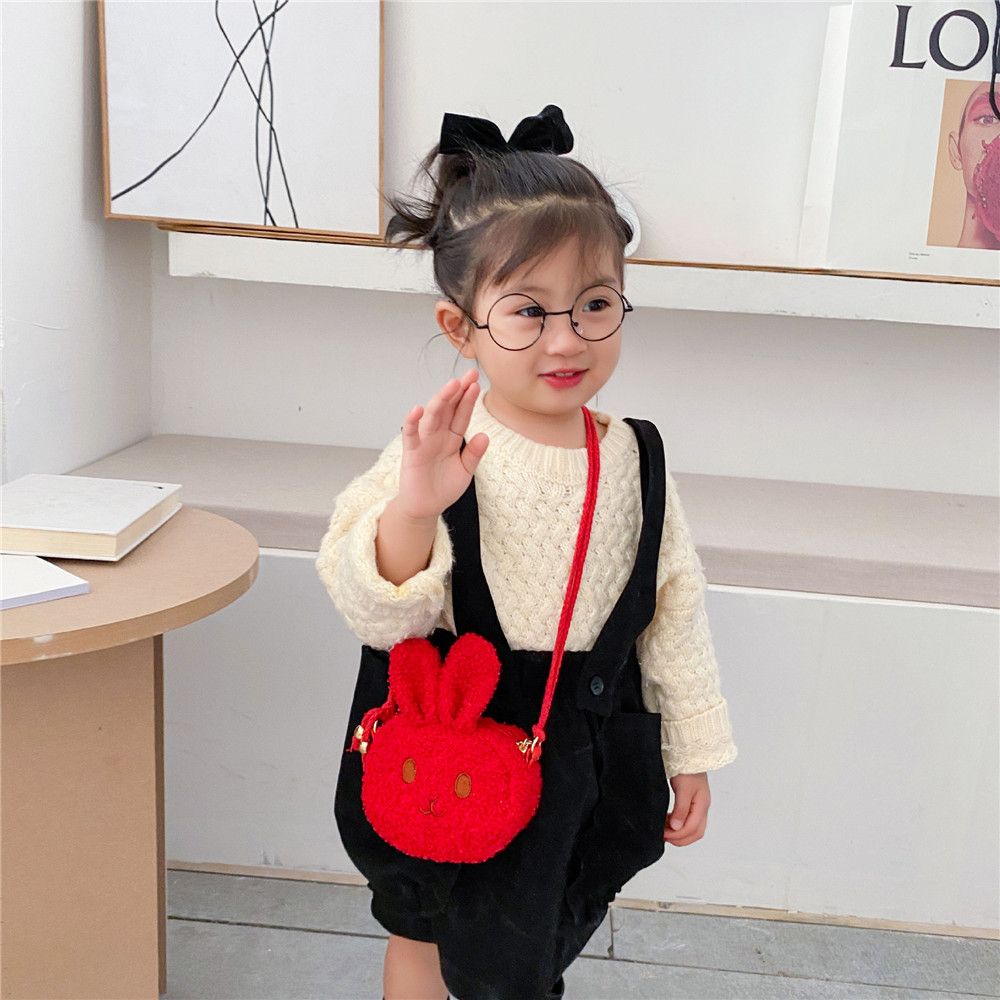 Túi Đeo Chéo Vai Bằng Vải Lông Họa Tiết Thỏ Dễ Thương Bắt Mắt Sành Điệu
