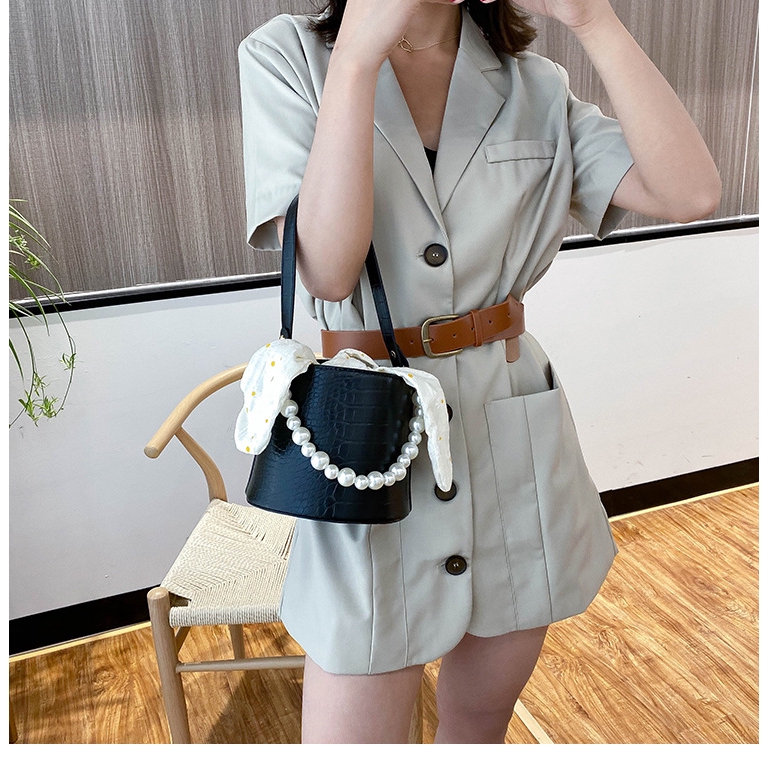 Túi Đeo Chéo JASMIN NOIR Vuông Nhỏ Da PU In Họa Tiết Da Cá Sấu Và Ngọc Trai Đáng Yêu Cho Nữ