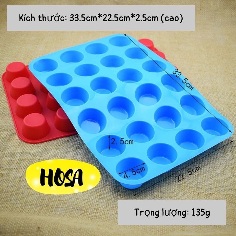 24 CUP ROUND, 24 Ô TRÒN KHUÔN SILICONE LÀM CUPCAKE, MUFFIN VÀ RAU CÂU TIỆN DỤNG