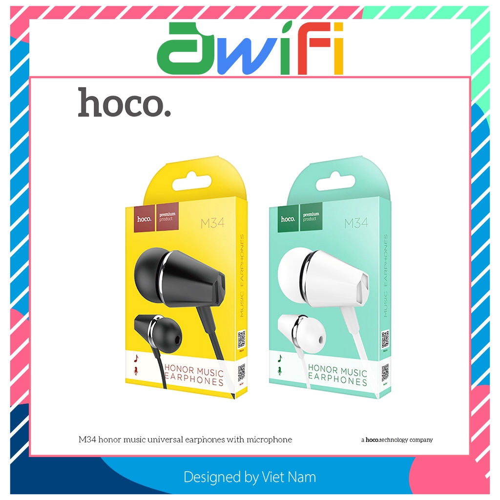 Tai nghe Hoco M34 giắc cắm 3.5mm dài 1.2m chất lượng cao - Awifi Case H2-5