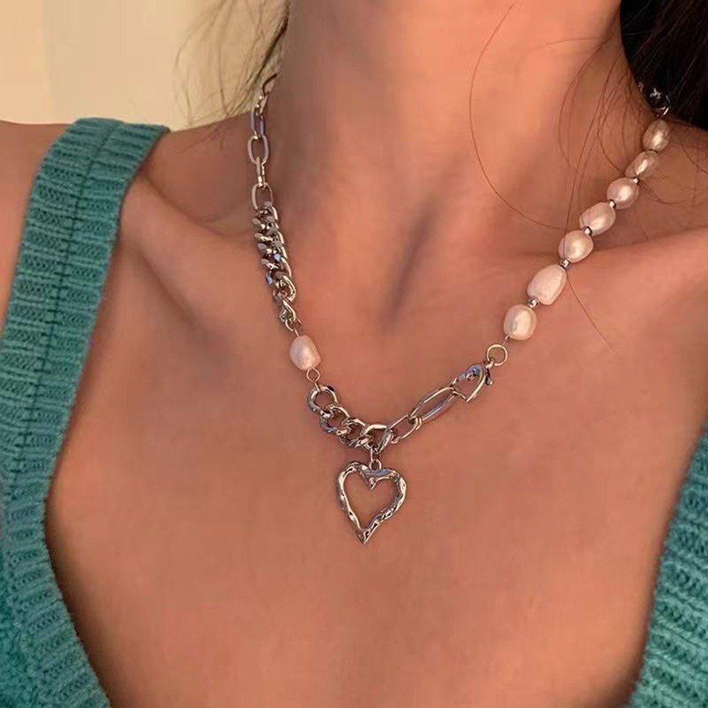 Vòng cổ Vòng Tay Chuỗi Hạt Ngọc Trai Tự Nhiên Mặt Hình Trái Tim Sang Trọng Cho Nữ