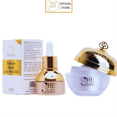 Combo Ngừa Nám Tàn Nhang Trắng Da Ban Đêm She Life Gồm Kem Đêm 10gr Và Serum Collagen Tươi 20ml