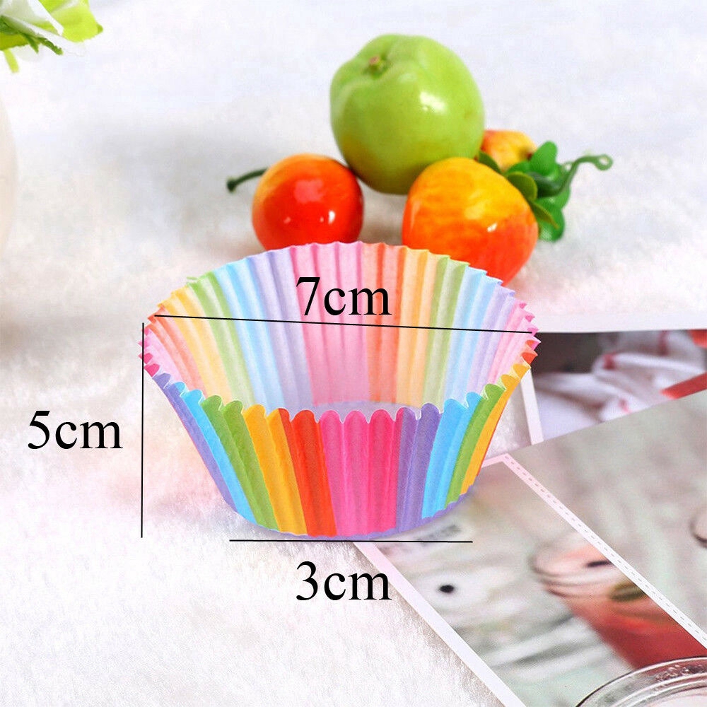 Set 100 cốc đựng bánh cupcake nướng bằng giấy màu cầu vồng chống thấm nước