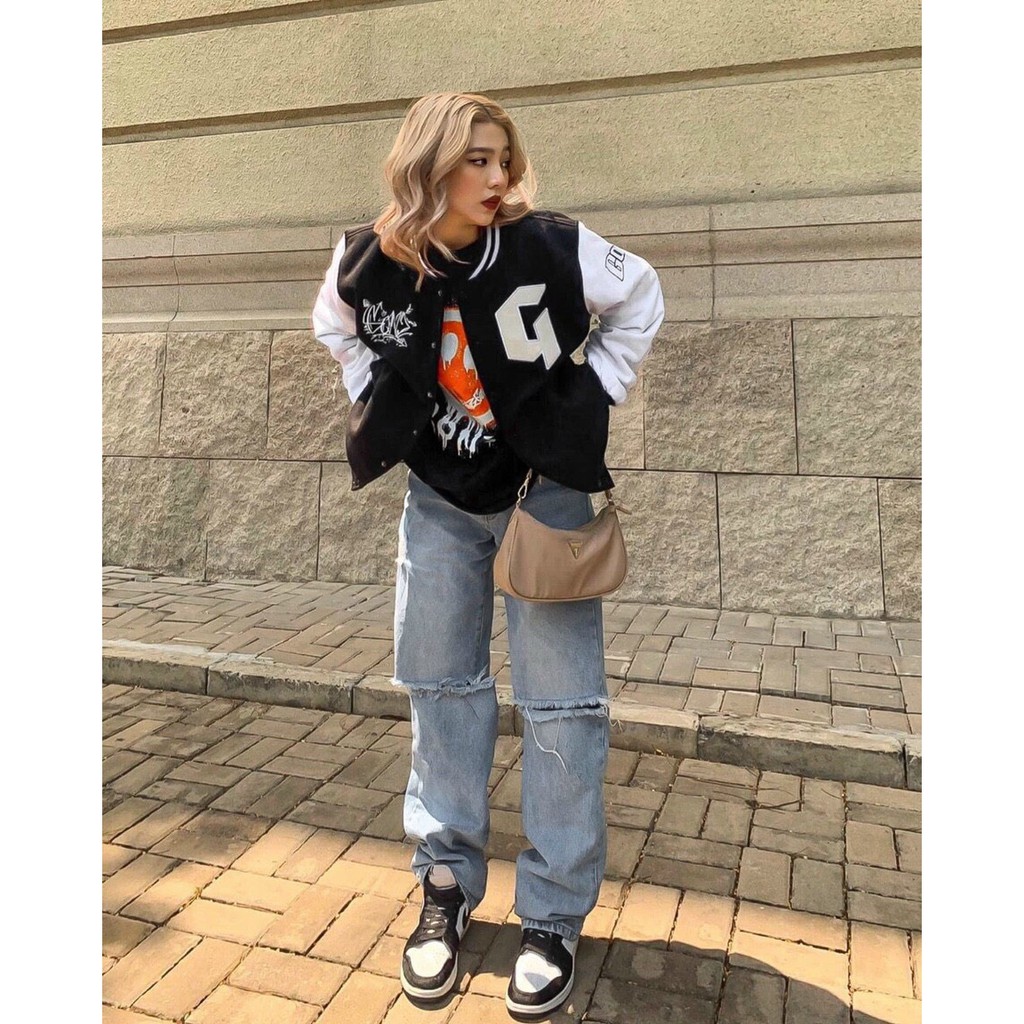 Áo khoác bomber/ Áo khoác cặp đôi  unisex form rộng 2 lớp GG nam nữ LANA FASHION