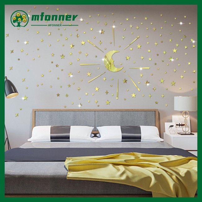 Set 105 Miếng Dán Tường Tráng Gương 3d Hình Trăng Sao Chống Nước Có Thể Tái Sử Dụng