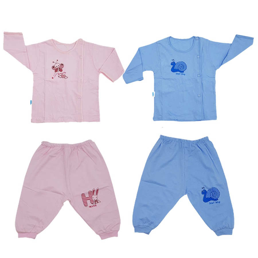 COMBO 2 bộ quần áo sơ sinh dài tay khuy lệch cotton 100%