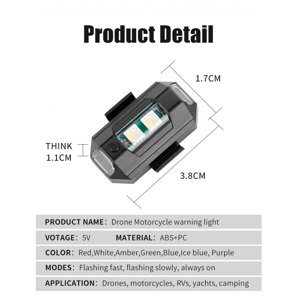Đèn Nhấp Nháy Sạc Pin 4/7 Màu Tùy Chọn Thông Dụng Cho Xe Mô Tô/Xe Hơi